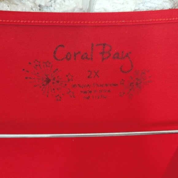 Coral Bay Womens Top 2X Plus Tee Short Sleeve Red Blue Studded Asymmetric RED27E - Picture 6 of 7